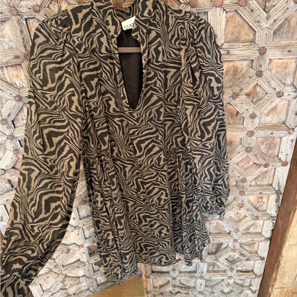 GANNI Zebra Print Long Sleeve Dress